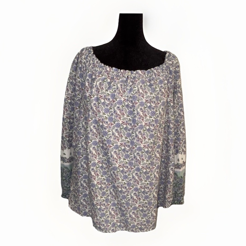 Loft Peasant Off Shoulder Top Size L  Multi-Color Floral Cottagecore Boho
